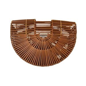 Vintage 60’s Half Moon Crescent Bamboo Round Bird Cage Handbag